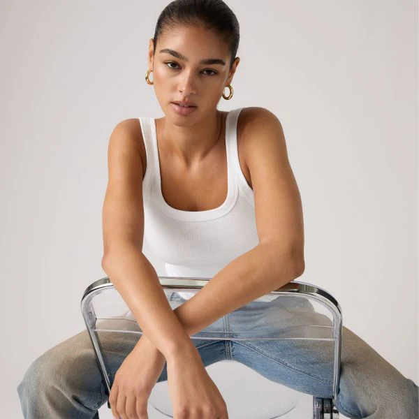 Levi's Women's Essential Ribbed Tank Top White 005IN0000 - Image 4