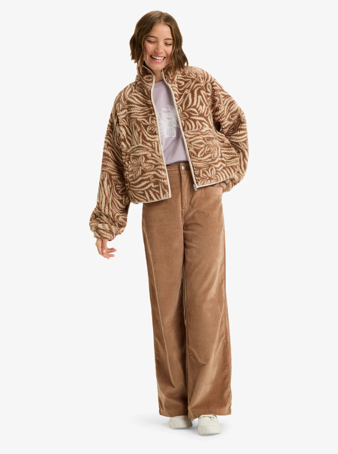 Roxy Women's Blurry Cloud Print Full Zip Relaxed Fleece Parchment Animal Floral Big ERJPF03236-TEC6 - Image 3