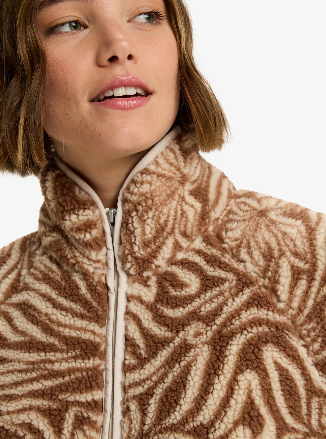 Roxy Women's Blurry Cloud Print Full Zip Relaxed Fleece Parchment Animal Floral Big ERJPF03236-TEC6 - Image 5