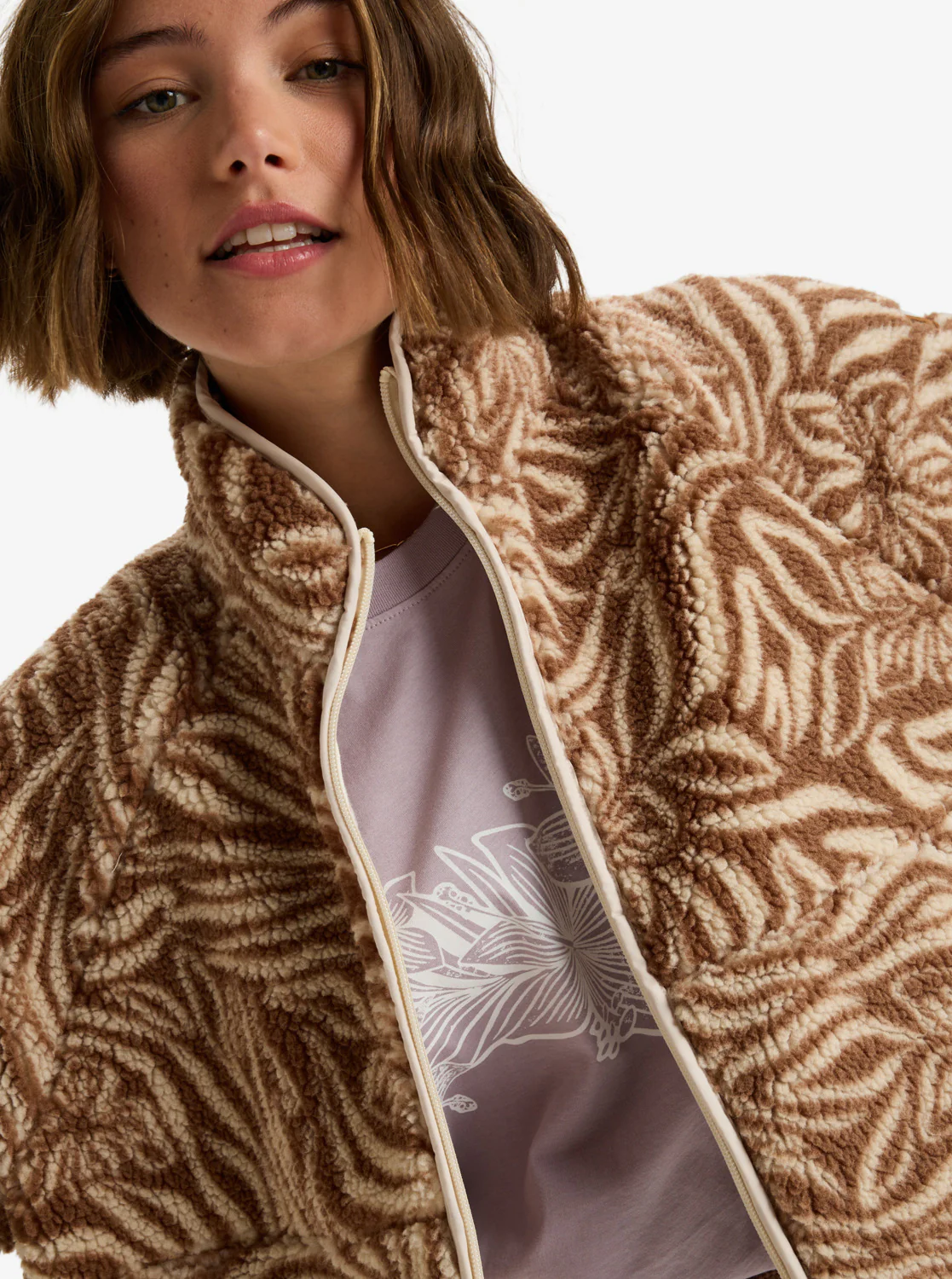 Roxy Women's Blurry Cloud Print Full Zip Relaxed Fleece Parchment Animal Floral Big ERJPF03236-TEC6 - Image 7