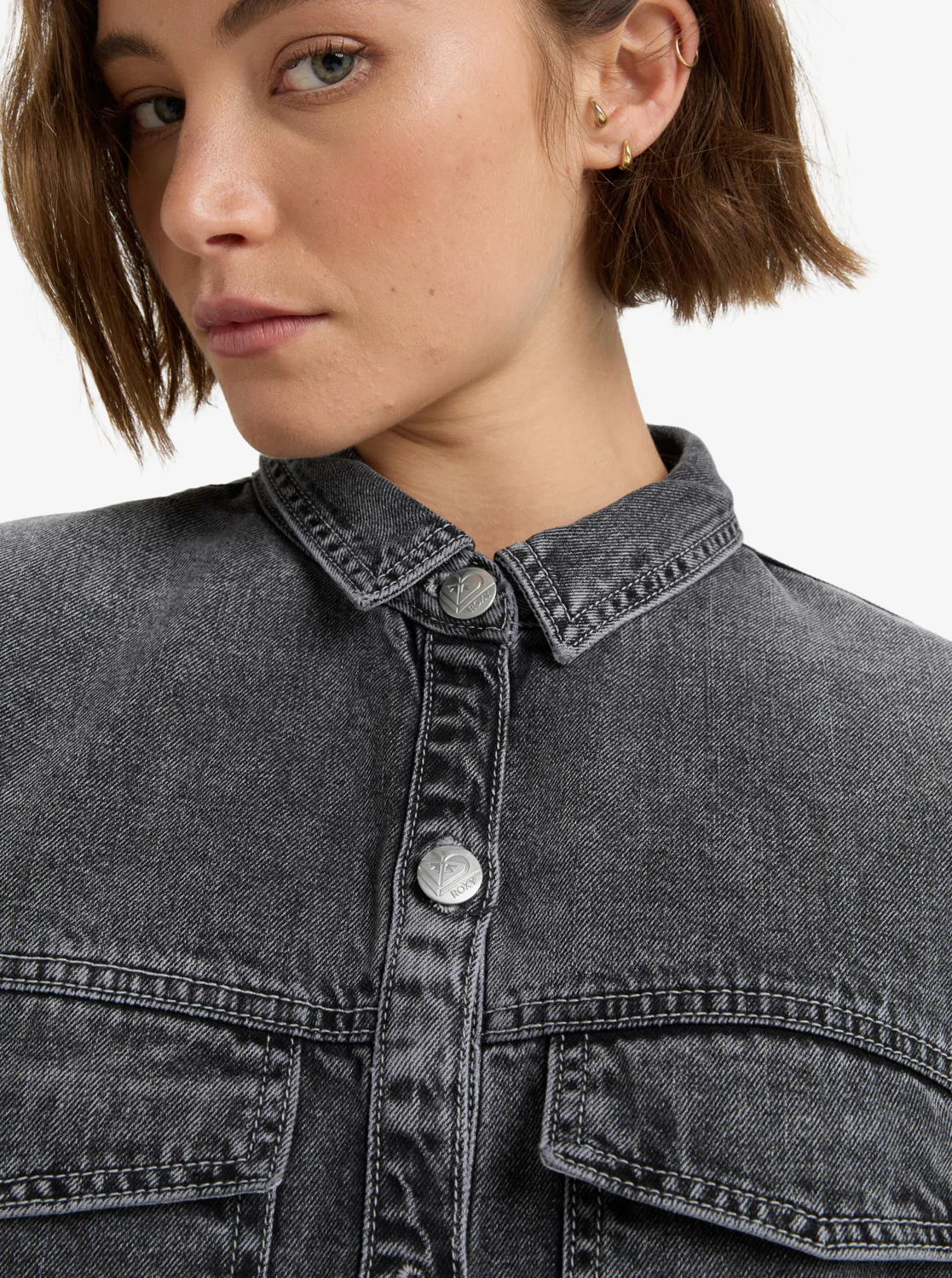 Roxy Womens' Tidal Moon Denim Long Sleeve Mini Shirtdress Mid Grey ERJDD03009-KPH0 - Image 4