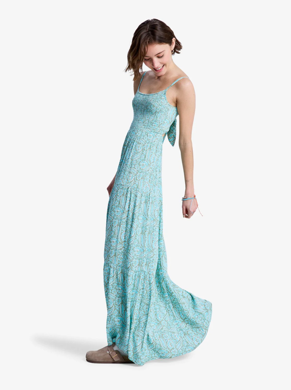 Roxy Women's Tropical Glow Maxi Printed Tiered Dress Oil Green Wildside Paisley ERJWD03965-GLD6 - Image 7